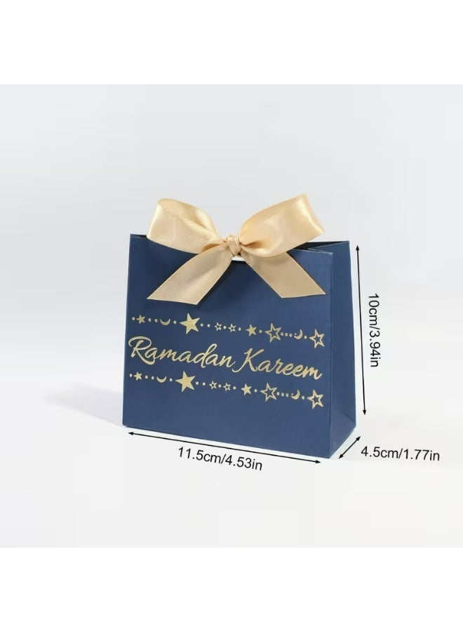 Kandid Ramadan Gift Bags with Satin Bows - Navy/Golden (5pcs) - Image 3